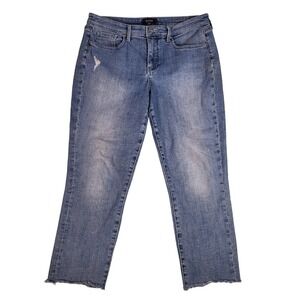 NYDJ Jeans Womens 8 (Fits 32x24) Blue Relaxed Straight Faded Raw Hem Stretch
